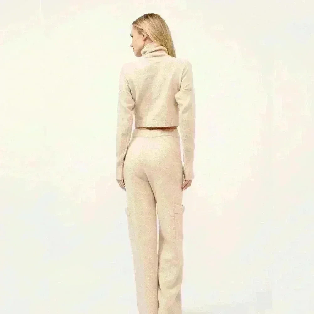 Cozy Sweater Beige Turtleneck and Pants Set - Picture 2 of 2